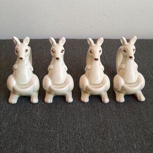 Vintage Fitz & Floyd 4 pc Porcelain Kangaroo Off White Napkin Rings Japan 1978